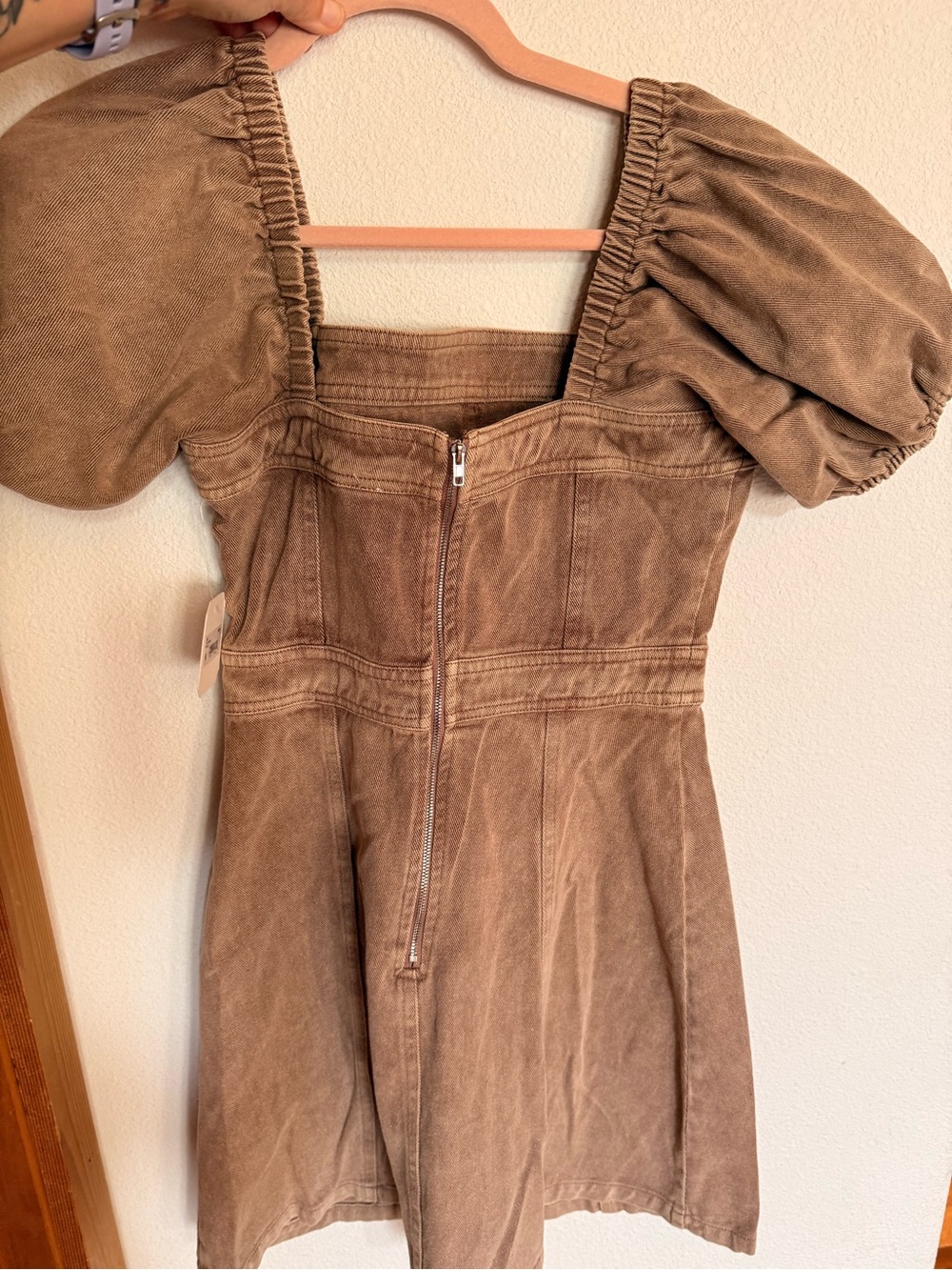 Altar'd State Brown Denim Puff Sleeve dress - Picture 3 of 4